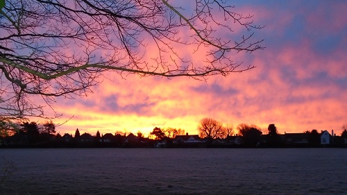 A snowy sunset